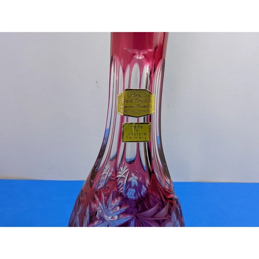 Nachtmann Pink Cranberry Starburst Cut to Clear Crystal Decanter Bavaria Germany